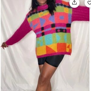 THE LIMITED vintage neon Mohair Boxy Geometric Abstract Sweater Size M/L